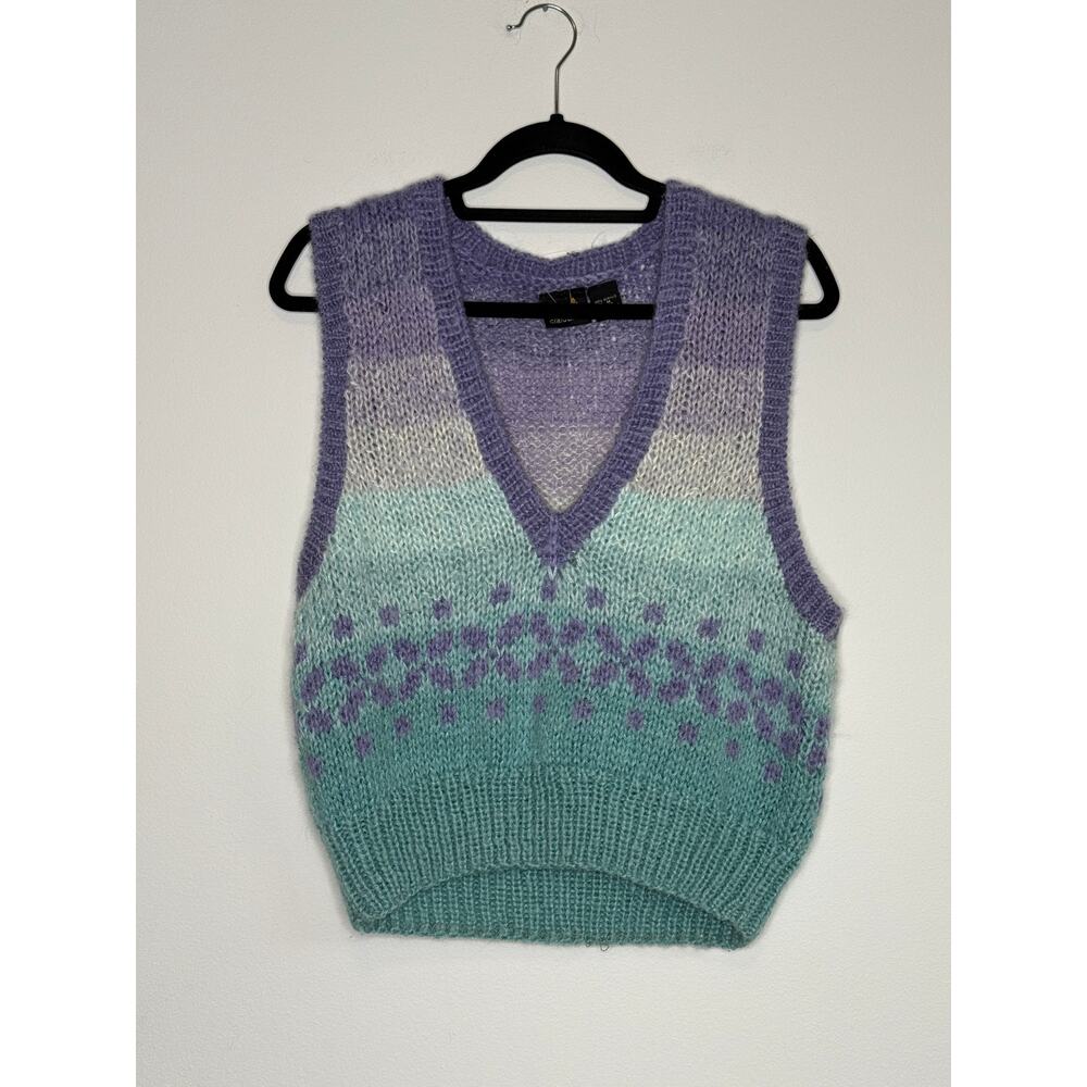 Pastel Knit Sweater Vest Lavender Mint Floral Soft Girl Cottagecore Medium